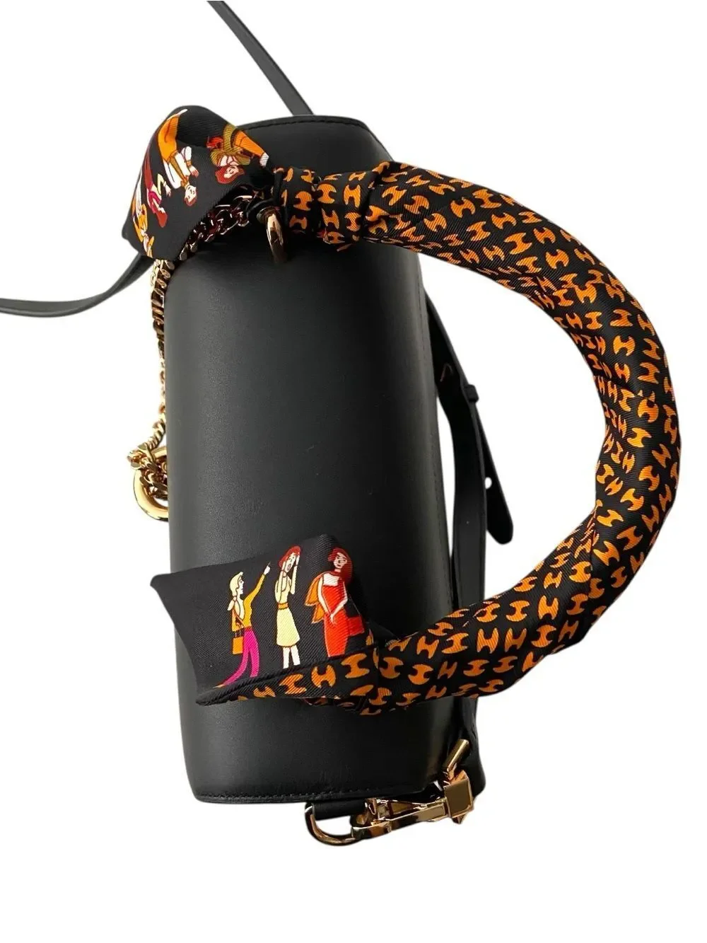 Luana Italy Elegant Black with Gold Accent Satchel Crossbody Bag